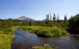 River forest mountains blue sky - alexander brook free wallpaper