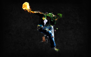Flying man skateboard fireball green - a fireball free wallpaper