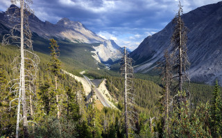 Mountain valley road trees clouds - charles martin free wallpaper