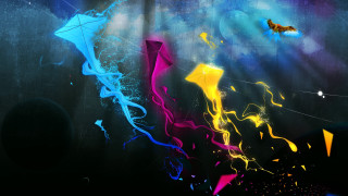 Kites flying dark sky rainbow - mystical free wallpaper