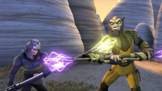 Animated characters fighting light saber - a light saber free wallpaper