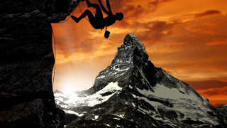 Mountain climber red sky clouds - a red sky in the background free wallpaper