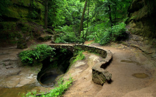 Small bridge creek forest bench - a bench free wallpaper
