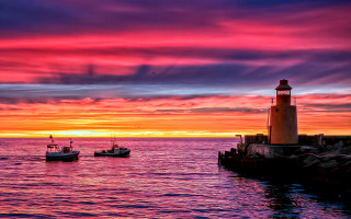 Boats lighthouse sunset sky watercolors - a couple of boats free wallpaper