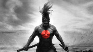 Man sword red circle bw - 2 d game art free wallpaper