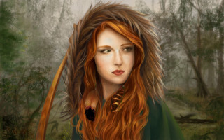 Woman forest bird green shirt - a painting of a woman free wallpaper