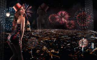 Woman red hat city skyline - a city skyline free wallpaper