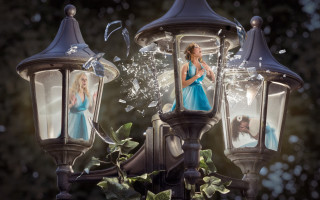 Woman blue dress leaves surreal - surreal photography free wallpaper
