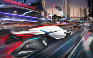 Futuristic car city night lights 2 - a city free wallpaper for desktop