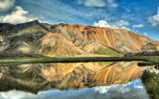 Mountain lake reflections clouds sky - art free wallpaper