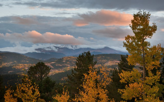 Mountain range autumn sunset saturated - a view of a mountain range free wallpaper