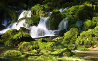 Waterfall moss rocks waterflow nature - the rock and water free wallpaper