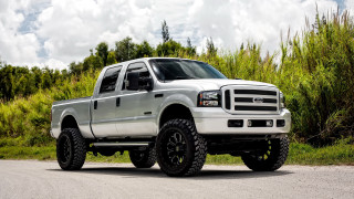 White truck forest sky nature - clean free wallpaper