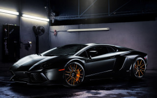 Black sports car orange wheels 3 - tire free wallpaper