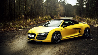 Yellow sports car forest night 2 - a yellow sports car free wallpaper