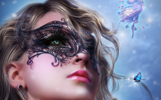 Woman butterfly face glowing fantasy - an airbrush painting free wallpaper for desktop