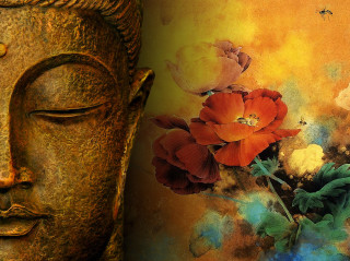 Buddha head flowers background painting - tranquil free wallpaper for desktop