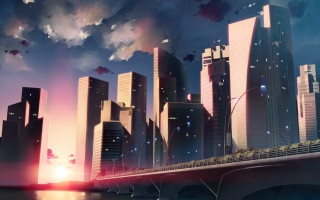 City skyline bridge sunset night - alena aenami free wallpaper