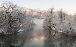 River mountain snow trees winter - bernd fasching free wallpaper