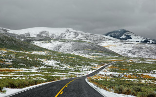 Snowy mountain road matte painting 2 - mountain in the background free wallpaper
