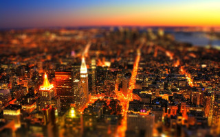 City night orange glow water - tilt shift free wallpaper