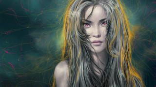 Fantasy portrait woman longhair pinkeyes - her face and chest free wallpaper