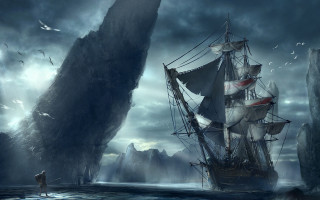 Pirate ship rock formation man - darek zabrocki free wallpaper