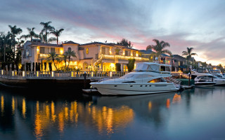 Marina dusk palm trees urban - elbridge ayer burbank free wallpaper