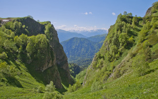 Valley mountains green grass trees - the ground and trees free wallpaper