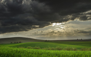 Cloudy sky sunshine green field - stormy weather free wallpaper