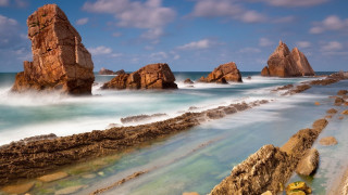 Rocky beach water people impressionist - impressionist free wallpaper