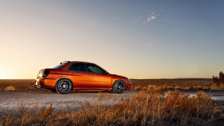 Car sunset field road photorealistic - sunset free wallpaper