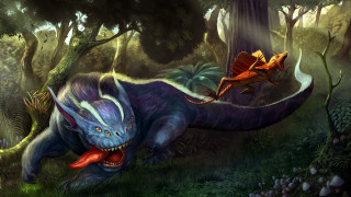 Dinosaur chasing red green dragons - a green dragon free wallpaper