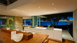 Kitchen large wooden table night - a large window free wallpaper