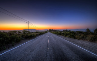 Long road sunset power lines - empty free wallpaper