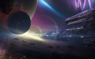 Space station galaxy star planet - a space station in the middle of a galaxy free wallpaper