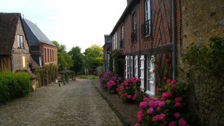 Cobblestone street brick building flower - de hirsh margule free wallpaper