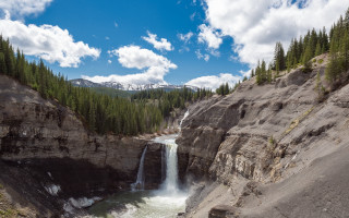Waterfall canyon mountain trees blue - alexander brook free wallpaper