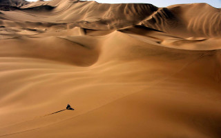 Desert walker sand dunes sunset - behind them free wallpaper