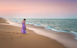 Purple dress beach sunset ocean - sunset free wallpaper