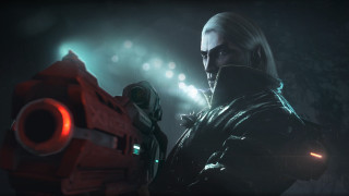 Man gun dark room cyberpunk - splash art free wallpaper for desktop