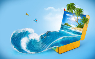 Beach wave bird sky colorful - surreal free wallpaper