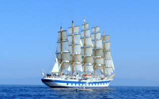 Large white sail boat ocean - the ocean free wallpaper