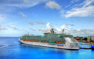 Cruise ship harbor blue sky - art green free wallpaper