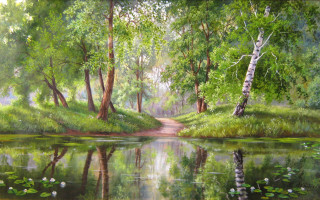 Forest pond path american oil - a pond and trees free wallpaper