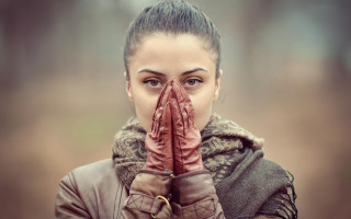 Woman covering mouth hands character - both hand free wallpaper