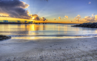 Sunset water train bridge clouds - almada negreiro free wallpaper