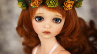 Doll red hair flower crown - realistic eye free wallpaper
