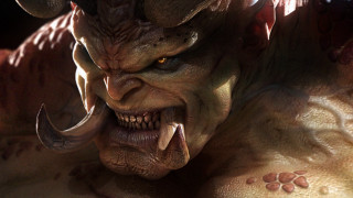 Demon horns fangs grin blood - his face and chest free wallpaper