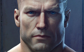 Bald man blue eyes serious 2 - a serious look free wallpaper